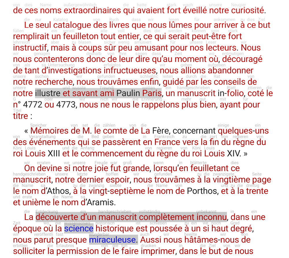 Unknown words marked and glossed inline while reading