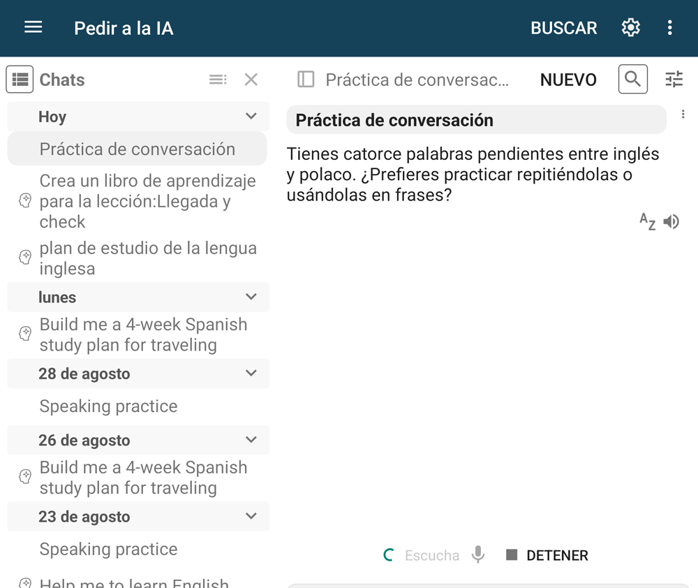 A voice session working from words that are due
